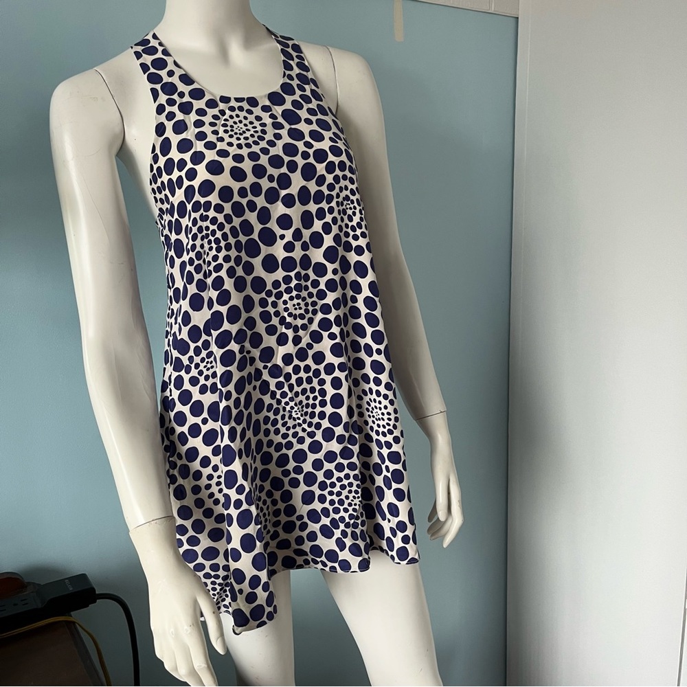 Alice & Olivia mini dress silk blue white bubble dots racer back size xs